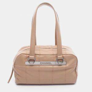 Pre Owned Chanel Chocolate Bar Hand Shoulder Bag Leather Calfskin Beige