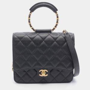 Pre Owned Chanel Matelasse Loop Handle Shoulder Crossbody Bag Calf Leather Black