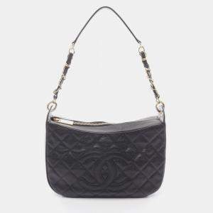Pre Owned Chanel Matelasse Shoulder Bag Calf Leather Black
