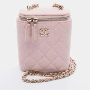 Pre Owned Chanel Matelasse Crossbody Chain Shoulder Bag Calfskin Pink