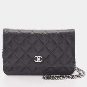 Pre Owned Chanel Matelasse Chain Shoulder Bag Grained Calfskin Black