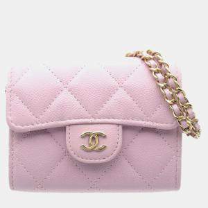 Pre Owned Chanel Matelasse Chain Shoulder Card Holder Wallet Bag Leather