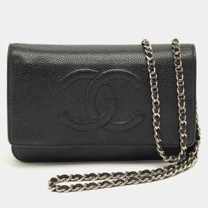 Pre Owned Chanel Black Caviar Leather CC Wallet On Chain