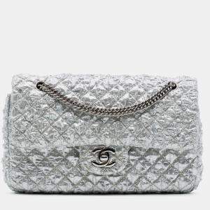 Pre Owned Chanel Silver Small Classic Metallic Lame Bijoux Chain Double Flap