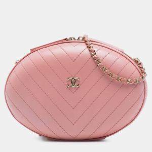Pre Owned Chanel Pink Chevron Stitched Calfskin La Pausa Evening Bag