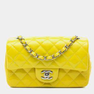 Pre Owned Chanel Yellow Mini Rectangular Classic Patent Single Flap