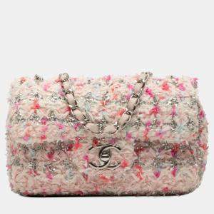 Pre Owned حقيبة شانيل وردي ميني مستطيلة كلاسيكية قماش تويد طية واحدة