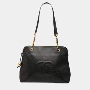 Pre Owned Chanel Black CC Caviar Chain Zip Tote