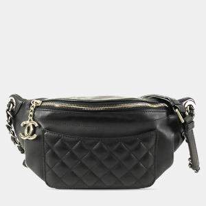 Pre Owned Chanel Quilted Crumpled Lambskin Front Pocket Belt Bag