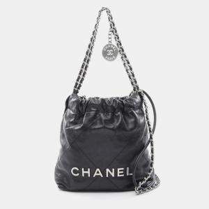 Pre Owned Chanel 22 Mini Black Leather Shoulder Bag