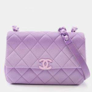Pre Owned Chanel Matelasse Shoulder Bag In Calfskin Leather Purple