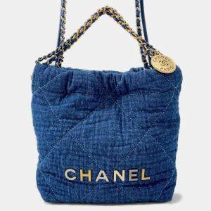 Pre Owned Chanel Handbag 22 Mini Coco Mark Denim Shoulder Bag