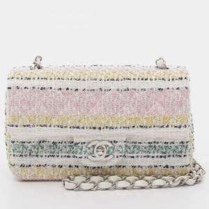مملوكة مسبقًا Chanel Matelasse Single Flap Shoulder Bag Fabric White Multicolor