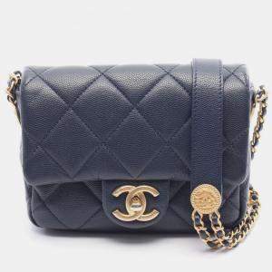 Pre Owned Chanel Matelasse Mini Navy Calfskin Leather Shoulder Bag