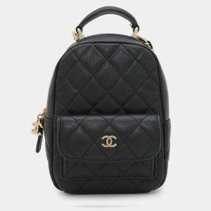 Pre Owned Chanel Backpack Matelasse Coco Mark Timeless Classic Mini Caviar Skin Black