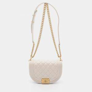 مملوكة مسبقًا Chanel Boy Chanel Small Shoulder Bag In Grained Calfskin Caviar Leather (White)