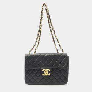 مملوكة مسبقًا حقيبة كتف شانيل ديكا ميتالاسيه 30 فلاب مفرد جلد الأغنام (جلد الخراف) أسود