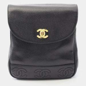 مملوكة مسبقًا Chanel Triple Coco Chain Backpack Bag In Calfskin Leather Black