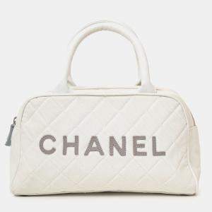 Pre Owned Chanel 2000-02 White Canvas Mini Bowler Bag