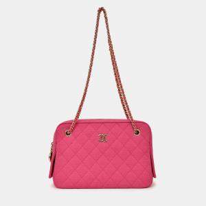 مملوكة مسبقًا Chanel 2019-20 Fuchsia Quilted Jersey Zip Double Chain Bag