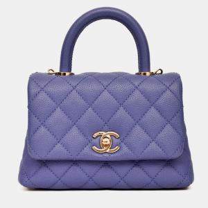 Pre Owned Chanel 2020 Purple Caviar Leather Mini Coco Top Handle
