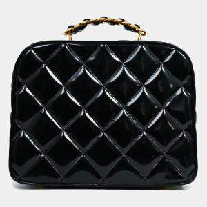 Pre Owned Chanel 1994-96 Black Patent Leather Large Vanity Case