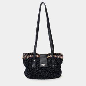 مملوكة مسبقًا Chanel 2010-11 Black Straw Tweed 255 Tote Bag