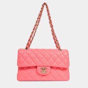 Pre Owned Chanel 2025 Hot Pink Caviar Small Double Flap Shoulder Bag