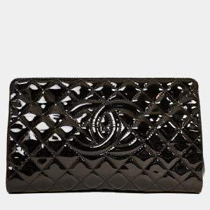 Pre Owned Chanel 2012-13 Black Patent Timeless Frame Clutch