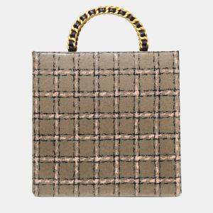 Pre Owned Chanel Grey/Pink Plaid Chain Top Handle Bag