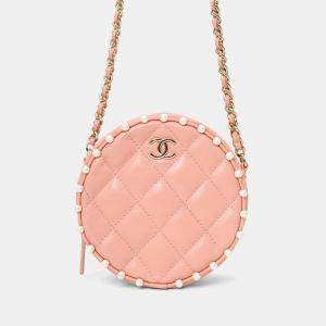 Pre Owned Chanel 2019-20 Pink Pearl Round Crossbody Bag