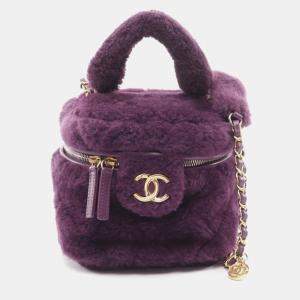 Pre Owned Chanel  CC Vanity Case Purple Shearling Shoulder Bag