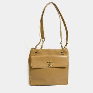 Pre Owned Chanel Cc Mark Bag Shawl Shoulder Bag Beige