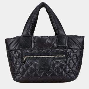 Pre Owned Chanel Coco Mark Cocoon Pm Tote Bag Black Nylon Leather