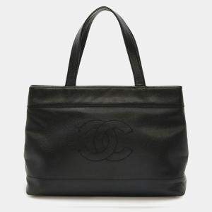 Pre Owned Chanel Coco Mark Tote Bag Shoulder Caviar Leather Black