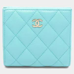 مملوكة مسبقًا Chanel Matelasse Classic Small Wallet Bi-Fold Grained Calfskin Leather Green