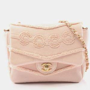 Pre Owned حقيبة شانيل دِنِم شيفرون زهري صغير حافة كوکو قلاب