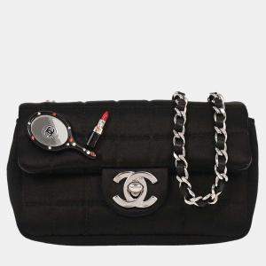 مملوكة مسبقًا حقيبة كتف شانيل احمر شفاه شوكو بار ساتان أسود