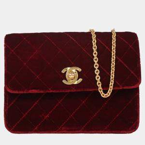 مملوكة مسبقًا Chanel Bordeaux Velvet Straight Flap Shoulder Bag