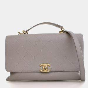 Pre Owned Chanel Medium Grey Caviar Chic Affinity Flap Bag