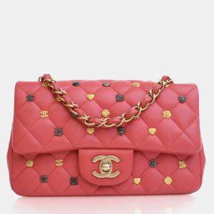 Pre Owned Chanel Mini Pink Lambskin Rectangular Lucky Charms Flap Bag