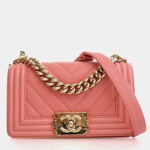 Pre Owned Chanel Small Pink Caviar Boy Bag