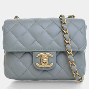 Pre Owned Chanel Mini Blue Lambskin Casino Royal Square Flap Bag