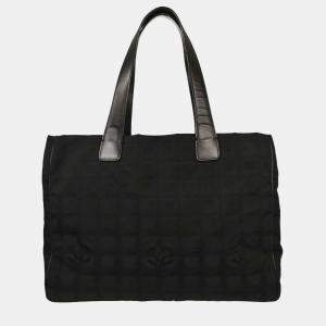Pre Owned Chanel Black Jacquard Nylon Travel Line Tote Handbag