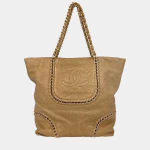 Pre Owned Chanel Gold Calfskin Luxury Line Tote Bag