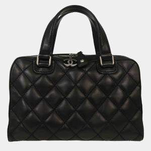 Pre Owned Chanel Black Calfskin Wild Stitch Top Handle Handbag