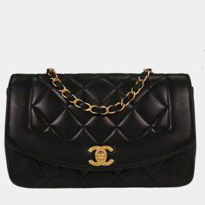Pre Owned Chanel Black Lambskin Small Diana Shoulder Bag