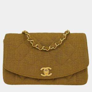 Pre Owned Chanel Brown Linen Small Diana Shoulder Bag