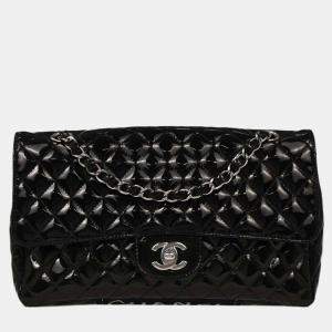 Pre Owned Chanel Black Patent Leather Secret Label Single Flap Shoulder Bag
