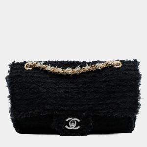 Pre Owned Chanel Black Medium Classic Tweed Single Flap